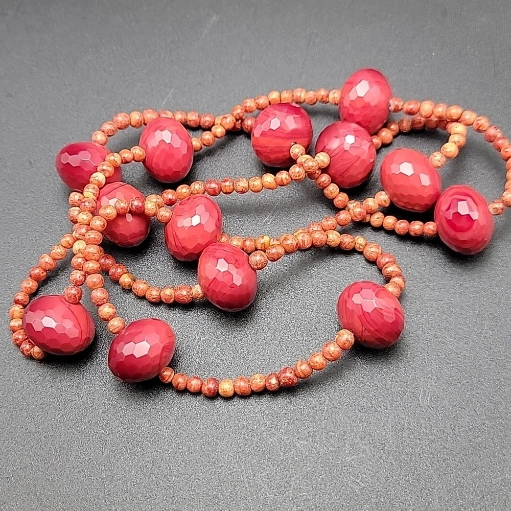 Elegant Sponge Coral 19mm Faceted Red Swirl Glass Beaded Long Draping Necklace